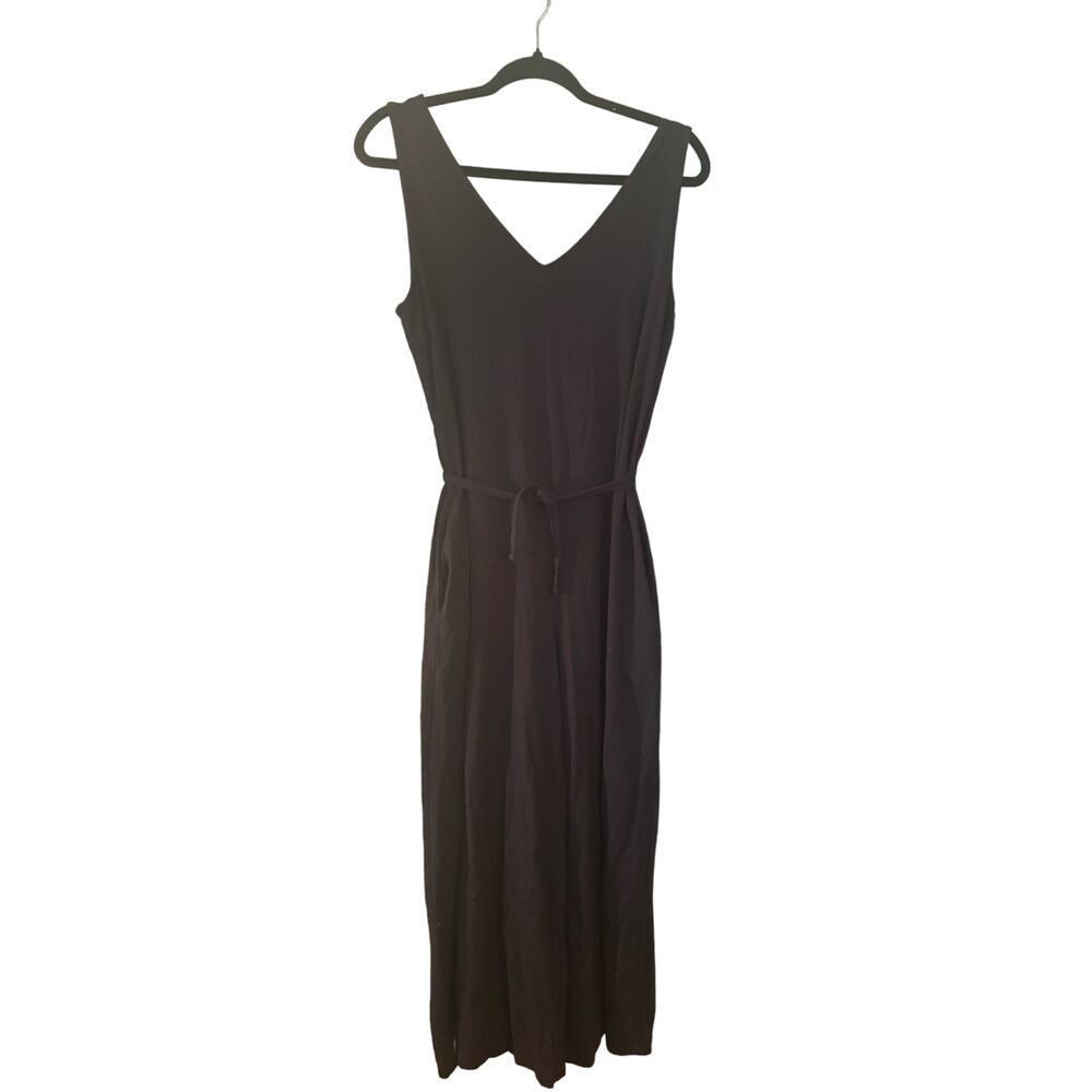 Any Body Black Jumpsuit Pull On Wide Short Leg Tie Waist Super Soft Womans M